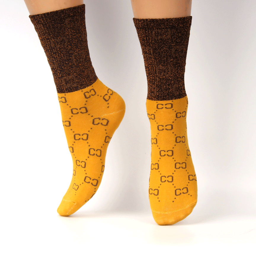 Κάλτσες με γκλίτερ κάμελ-καφέ