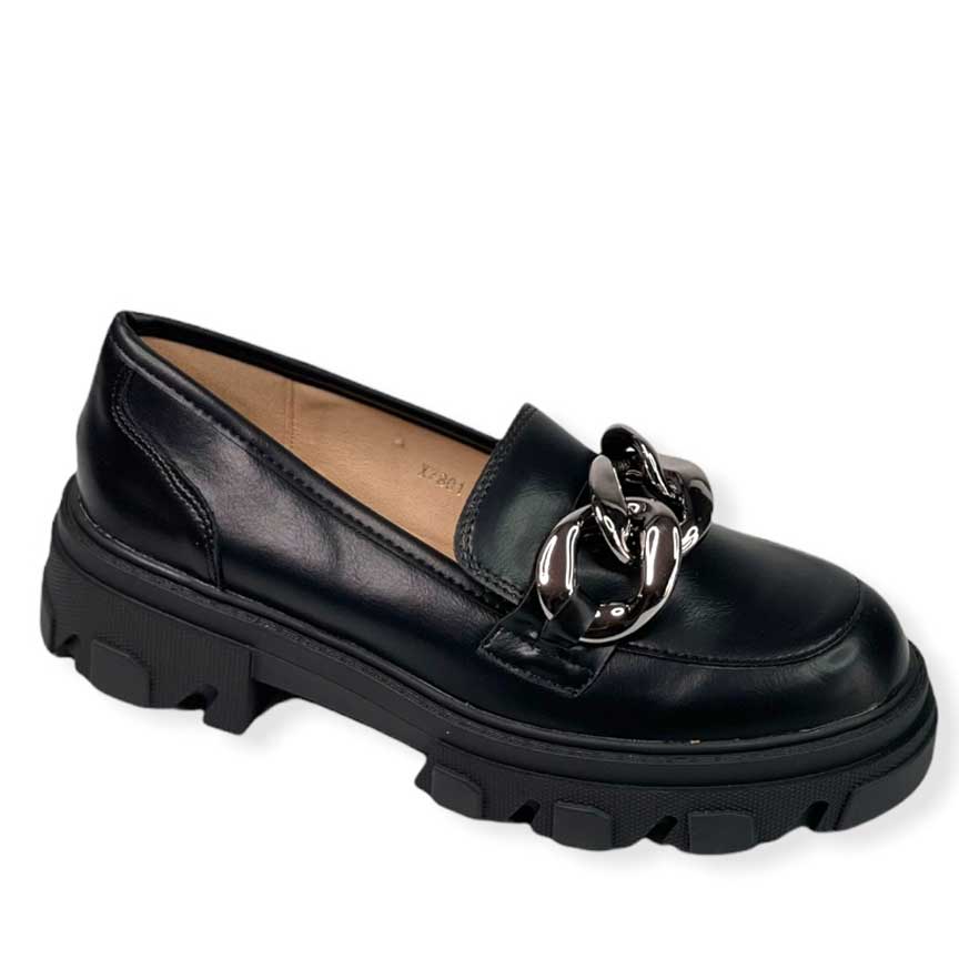Oxford παπούτσια μαύρα με μεταλική αλυσίδα