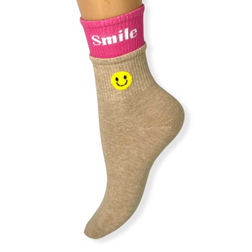 Κάλτσες με σχέδιο Smile μπέζ