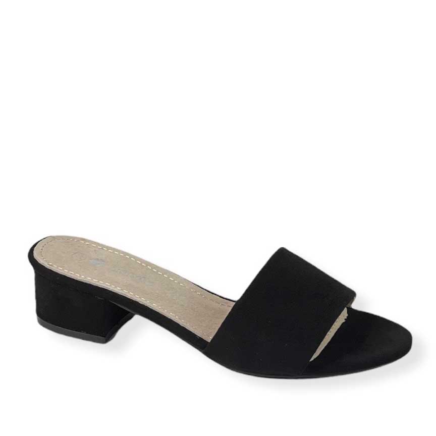 Mules χαμηλά μαύρα Blondie με τετράγωνο τακούνι. Υπέροχα παπούτσια κλασικού τύπου και στυλ πέδιλου που χαρίζει άνεση κατά το περπάτημα.