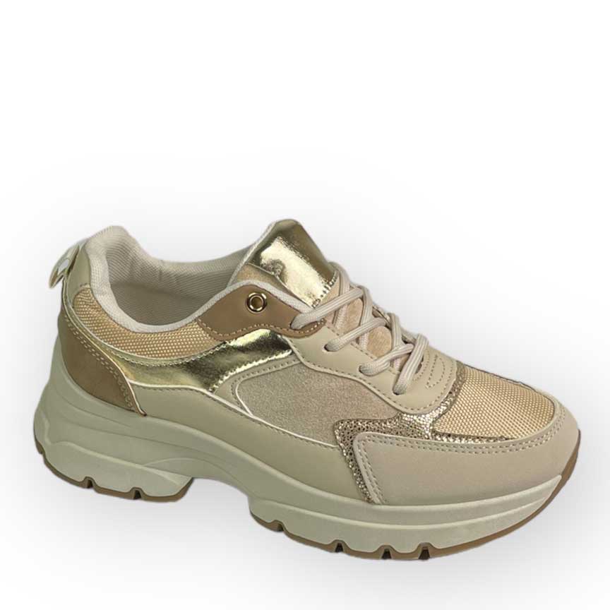 Sneakers Δίσολα Μπέζ-Χρυσό